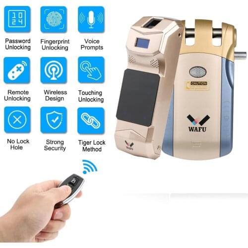 WAFU 018B Pro Smart Invisible Fingerprint Remote Lock Keyless Entry Door Lock Security Anti-theft Lock with Fingerprint Keypad