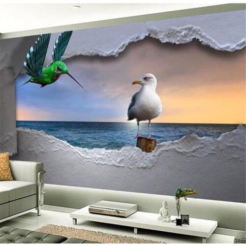 Wellyu papel de parede para quarto Custom wallpaper European sea three-dimensional bird sunset scenery background wall