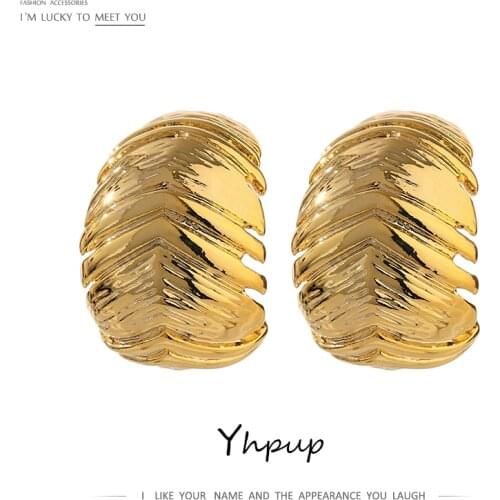 Yhpup Simple C Shaped Leaves Stud Earrings for Women Zinc Alloy Metal Stylish Earrings Boucle D'Oreille Femme Anniversary Gift
