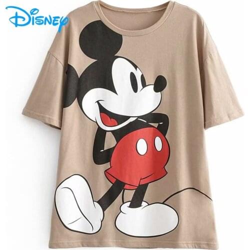 Disney Mickey Mouse Women Cotton T Shirt Summer O-Neck Short Sleeve Casual Cartoon Tshirt Tee Lady Girls Female Femmes Tops