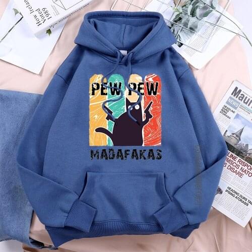 Pew Pew Cool Madafakas Black Cat Women Hoody 2021 Vintage Harajuku Hooded Hip Hop Fashion Streetwear Comfort Woman Hoodie