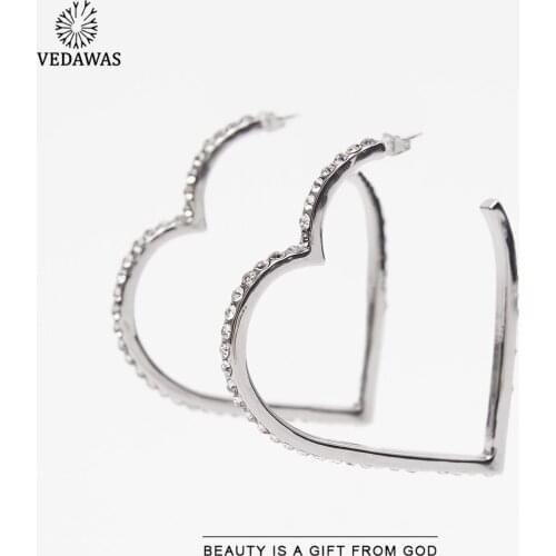 Vedawas Korean ZA Sparkly Heart Earrings for Women Boho Luxury Shiny Crystal Drop Earring Wedding Jewelry Party Gifts Wholesale