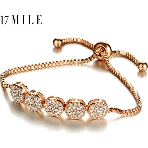 17MILE Fashion Crystal Beads Charm Bracelets For Women Rose Gold Color Round Adjustable Bracelet Femme Party Jewelry Friend Gift