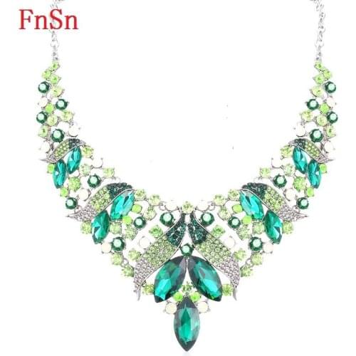 FnSn New Hot Crystal Necklace Charm Choker Trendy Women Gift Zinc Alloy Pendant Plant Chain Collier Style Fashion Jewelry N1157