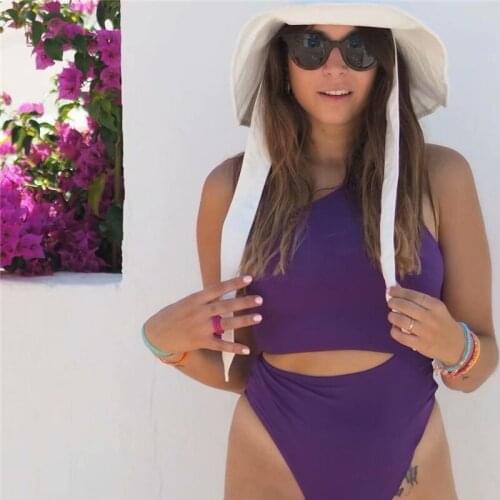 Woman Sexy Purple Slim Elastic One Shoulder Bodysuit 2021 Summer Elegant Female Hollow Out Beach Bodysuits Ladies Solid Tops