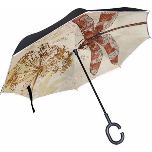 Dragonfly Windproof Reverse Double Layer Folding Inside Inverted Umbrella Long-Handle Umbrella Sunshade C-Shaped Handle