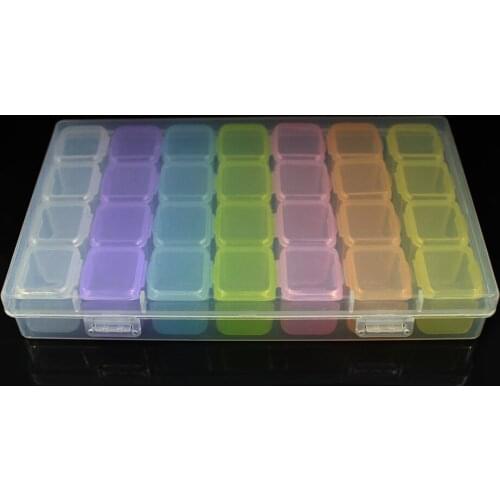 1pcs 28 Slots Adjustable Plastic Storage Box&Pins Jewelry Diamond Beads Buttons holding Box Household Storage Box