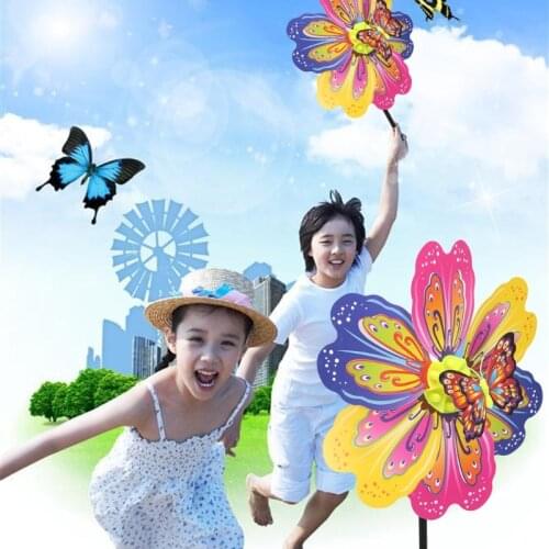 1 Pc 3D Butterfly Flower Windmill Wind Spinner Home Garden Yard Decoration Kids Toy