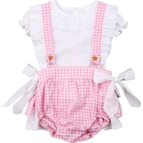 Toddler Girl Clothes 2pcs Lovely Newborn Baby Girls Short Sleeve Top Check Shorts Overalls Outfit Clothes