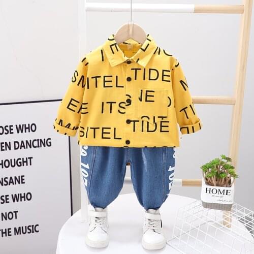 2021 Spring Autumn Boys Clothing Set Fashion Casual Cotton Letter Shirt +Jeans 2PC Children Toddler Sports Outfits 0-5 Years