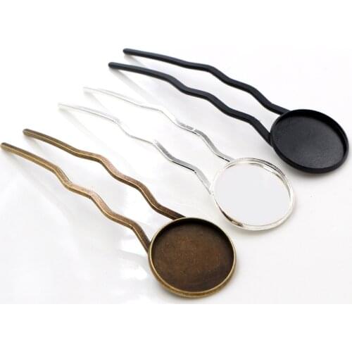 20mm 5pcs High Quality Bronze Silver Plated And Black Copper Material Hairpin Hair Clips Hairpin Base Setting Cabochon Cameo