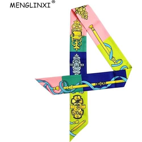 2020 New Silk Scarf For Women Blue Patchwork Rope Print Skinny Bag Scarf Brand Foulard Women Tie Fashion Head Scarves For Ladies
