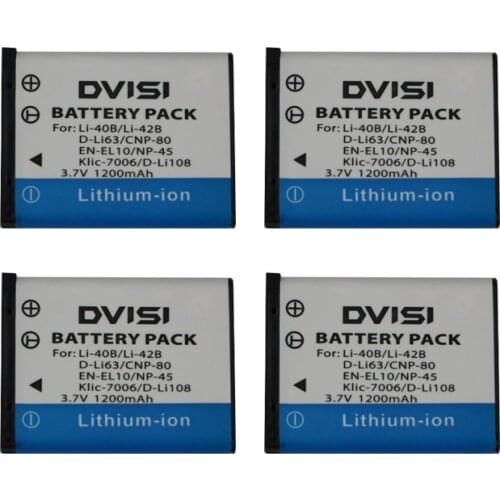 4Pcs 3.7V 1200mAh Battery LI-42B 42B Li-40B 40B NP-45 NP45 FNP45 EN-EL10 D-Li63 DLI63 D-Li108 DLI108 NP-80 NP80 CNP80 KLIC-7006