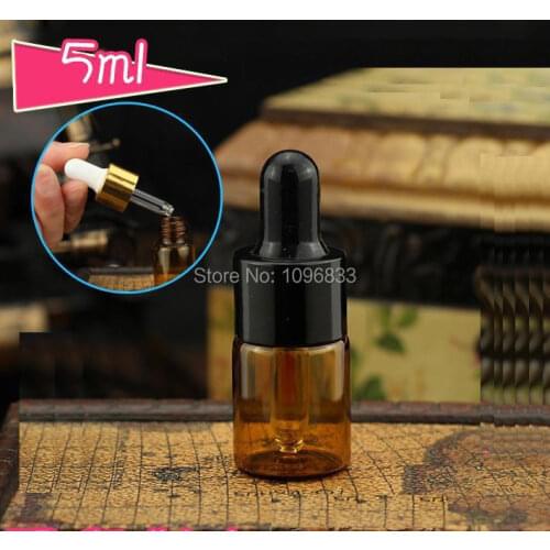 5ML Brown Glass Bottle with Black Cap Rubber Pipet Dropper Bottles, 5CC Amber Bottle, Brown Vial Essence Oil Packing, 50pcs/Lot