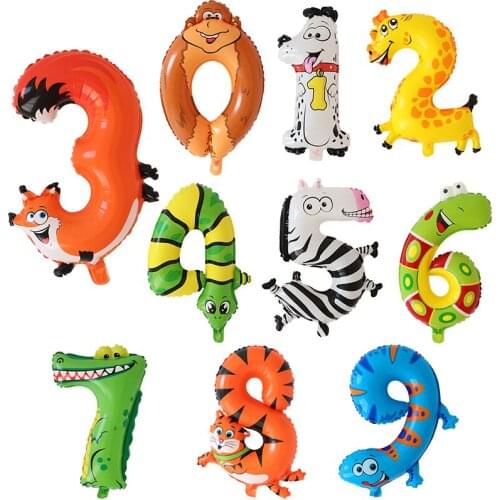 50pcs/lot 16inch Cartoon Animal Number Balloons Figure Aluminium 0~9 Foil Ballons Wedding Anniversary Party Decoration Balloon
