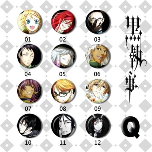6/12 pcs set Anime Badge Black Butler Kuroshitsuji Sebastian Ciel Finnian Undertaker Brooch Badge Pins Backpack Round Brooches