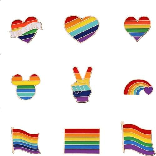 9 Style LGBT Design Rainbow Creative Heart Yeh Finger Pin Brooch Metal Pins Badge Denim Enamel Lapel Jewelry Gift women unsix