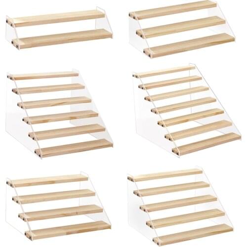 Acrylic Display Riser Jewelry Wooden Shelf Showcase Cake Stand for Doll Car Toys