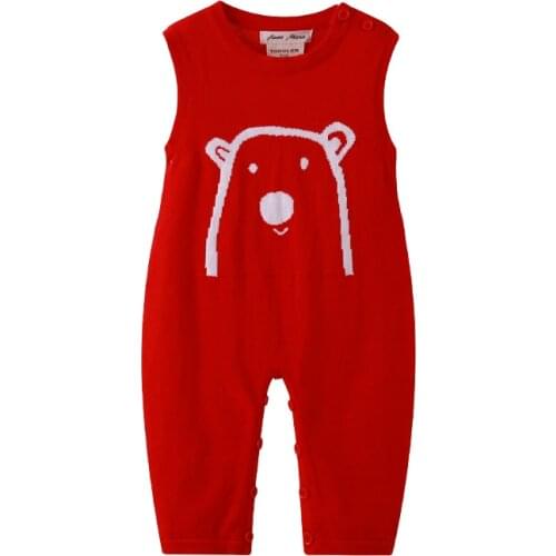 Auro Mesa Newborn Baby Knitted Sleeveless Romper One Piece Baby Red Overalls Character Baby Jumper