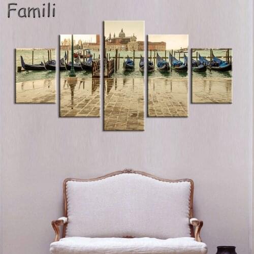 Free shipping 5pieces landscape Canvas Painting night scene City View Home Decor Wall Art Picture Posters and Prints no frame