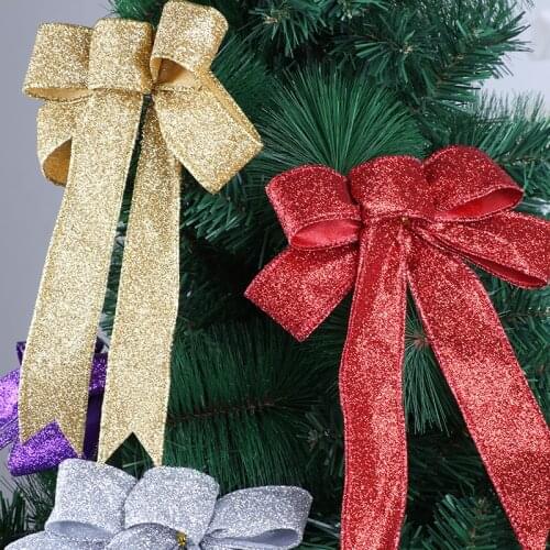 Big 23cm Glitter Cloth Christmas Bow Christmas Tree Decorations Xmas Ornaments for New Year Home Bowknots Decoration