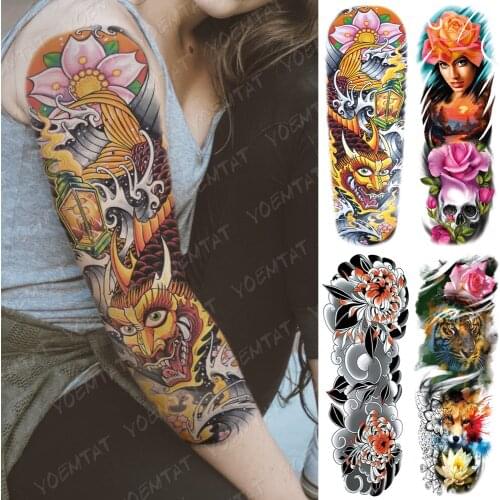 Large Arm Sleeve Tattoo Mask Rose Poker Waterproof Temporary Tatto Sticker Lights Waves Body Art Full Fake Tatoo Women Men
