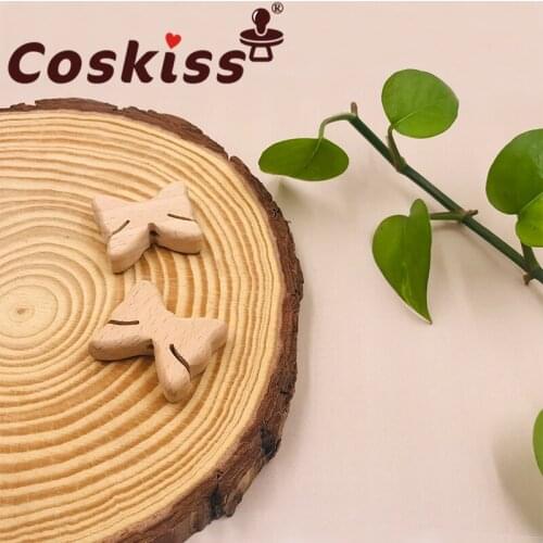 Coskiss Animal Beads 20pcs Food Grade Wood Bead Beech Wooden Butterfly DIY Teething Nursing Mom Necklace jewelry Making Teethers