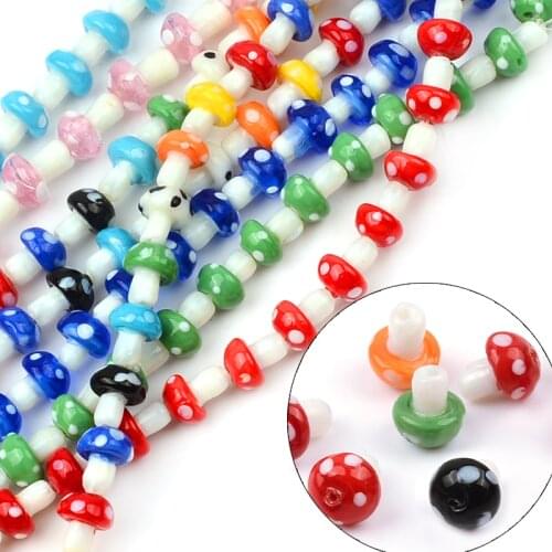 Red White Yellow Green Purple 10pcs Mixed Random Colors Lampwork Glass Mushroom Beads Fit Beading Jewelry Making DIY