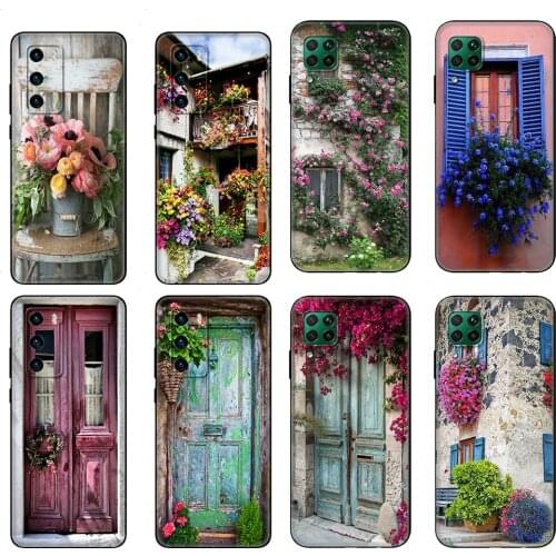 Black tpu Case For Huawei P30 Lite P30 Pro P40 Case For Huawei P40 LITE E P Smart 2020 Case Cover House With Flowers At Windows