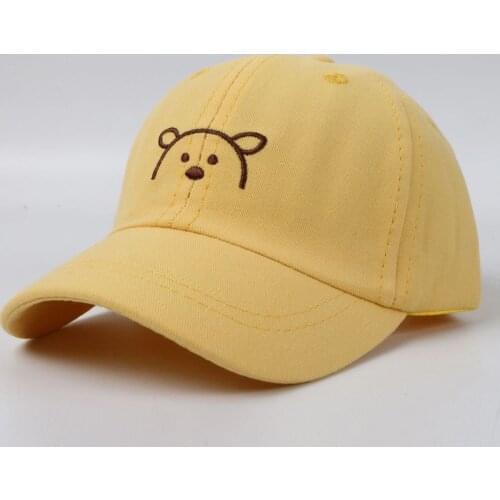 2-7 years cartoon bear childrens baseball cap boys girls cute embroidery plain hats yellow black beige dusty pink