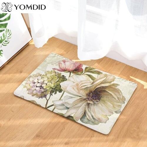Retro floral printing mats Flannel Anti-Slip Waterproof DoorMat Vintage Flower Carpets Bedroom Kitchen Rugs Home Decorative Mats