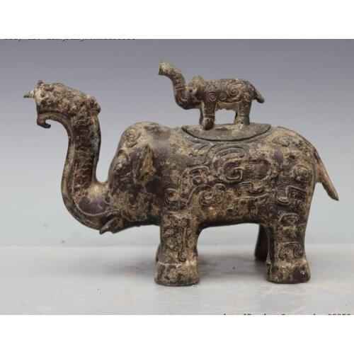 China Royal Palace Collect Old Pure Bronze Beast Two Elephant Zun Animal Statue