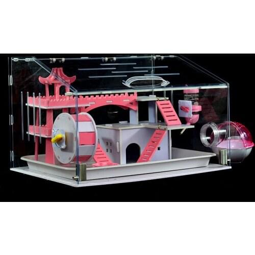 Hamster Cage With Tray Acrylic Transparent Large Villa Hamster Nest Small Farm Dutch Pig Products Small Cage Double Layer