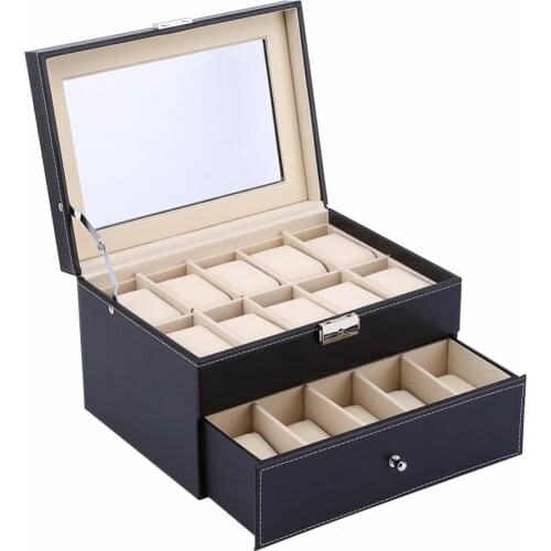 6/10/12/20/24 Slots Leather Watch Box Display Case Key Lock Travel Portable Jewelry Watch Storage Collector Holder Organizer