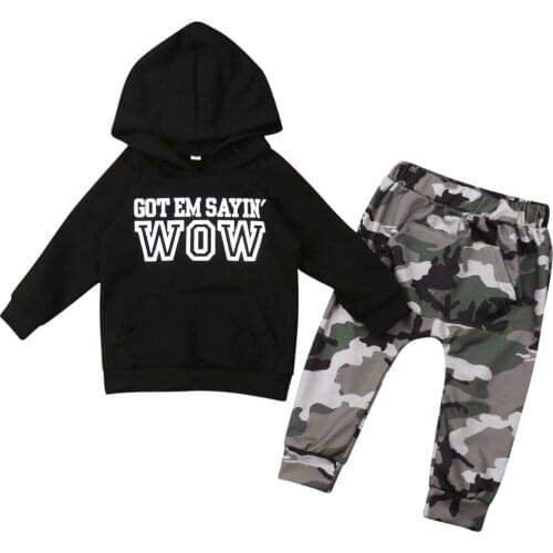 Boys Handsome Camouflage Clothes Set Kids Autumn Black Hooded Sweatshirts Children Army Green Trousers Outfits New