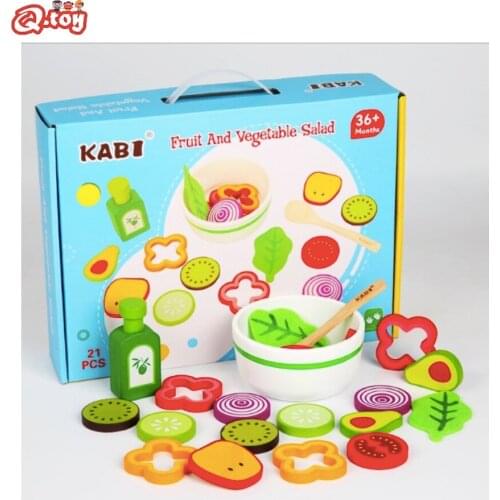 Pretend kitchen Kids Wooden stimulation vegetable fruit salad cooking toys intelligence Developmental Toys House Interactive Toy