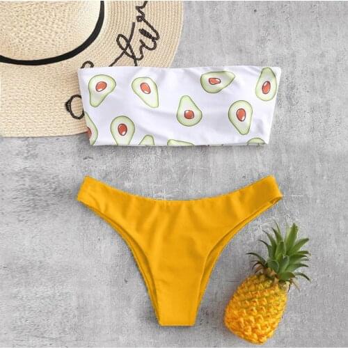 Swimsuit Women Bikini set Avocado Print Tube up Two Pieces Bikini Push-Up Swimsuit Swimwear Beachwear Mini Bikini 2021 Mujer