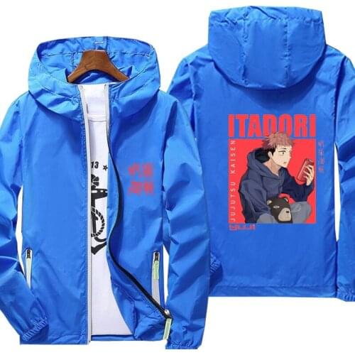 Casual Jujutsu Kaisen Jacket Spring Autumn reflective zipper Windbreaker waterproof Jackets men street Hooded thin Coats