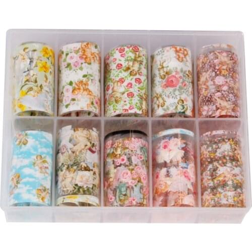 Multi-color 10PCS Nail Foil Sticker Holographic Flower Wraps Transfer Paper nail Art Decal Gel Slider Nail Art Transfer Foil