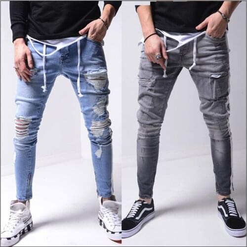 Mens Jeans Skinny And Ripped Jeans Long Pants Zipper Trouser Legs Design Mill White