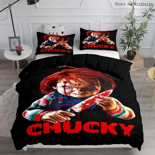 Chucky Duvet Cover Set Horror Puppet Bedding Sets Queen King Double Single Bedclothes Halloween Decor Movies Kids Bed Linen Sets