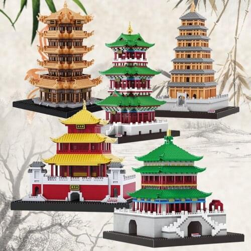 New Balody Mini Blocks Chinese Style Castle Architecture Tower Dayan Brinquedos Toys for Children Present Kids New Year Gifts