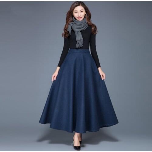 Autumn Winter Woolen Long Skirt Female New High-end Temperament Ladies Mid-length Large Swing Skirts Solid Color All-match Skirt