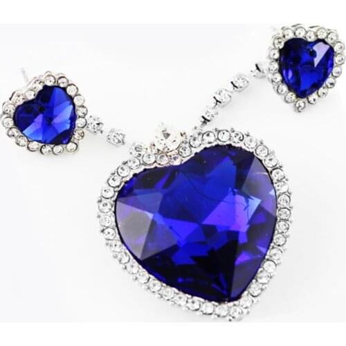 BLUE heart Pendant Austrian Crystal AAAA+ rhinestonesupper quality fashion Jewelry set charmlover Necklace Earringclassic