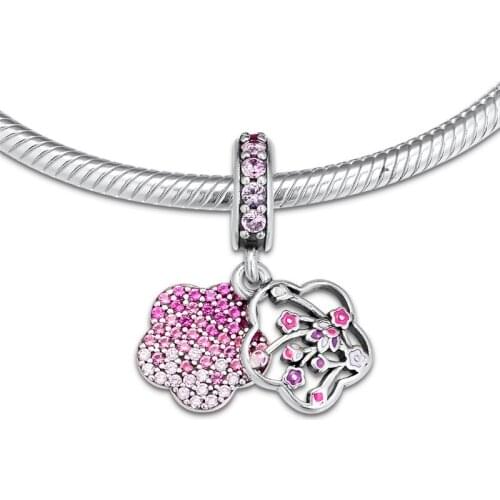 Pave Peach Blossom Flower Silver 925 Charms for Jewelry Making Mixed CZ Pendant For Charms Bracelets DIY 925 Sterling Silver