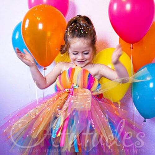 Rainbow Flower Girls Birthday Party Tutu Dresses Knee Length Toddler Baby Girls Wedding Clothes Vintage Kids Costume Outfits