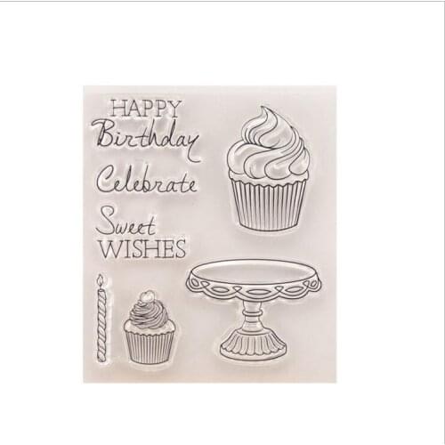 Happy Birthday Celebrate Cake Transparent Clear Silicone Stamps for Seal DIY Scrapbooking Photo Album Decorative Clear Stamp
