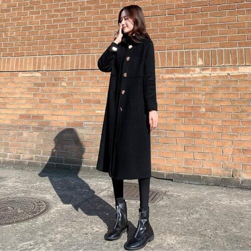 Woolen Coats Womens Clothing New 2021 Autumn Woolen Jackets Womens Winter Long Slim Thick Warm Coat Female Jacket Black