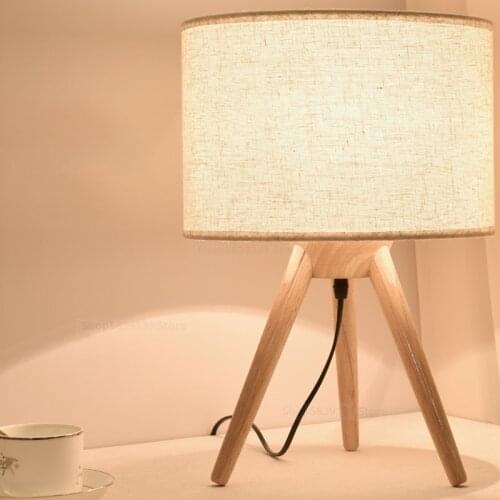 Nordic Modern Wood Table Lights Bedroom Living Room Study Desk Light Cloth Linen Lampshade Desk Lamps LED Decor Lighting Fixture