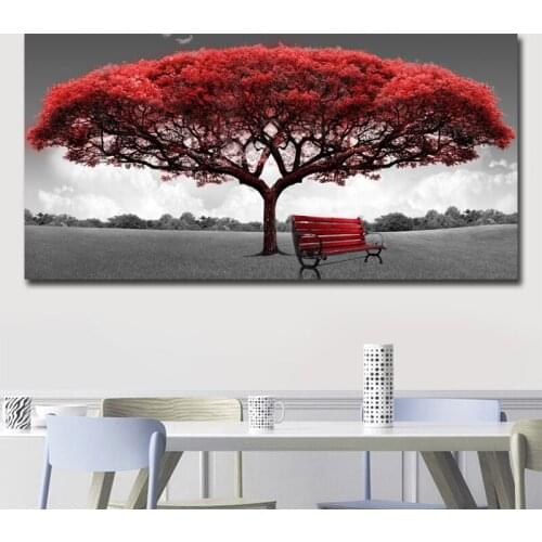 Modern Red Trees Wall Art Rich Tree Canvas Posters Prints Unframed Artwork Landscape Pictures For Office Living Room Home Decor